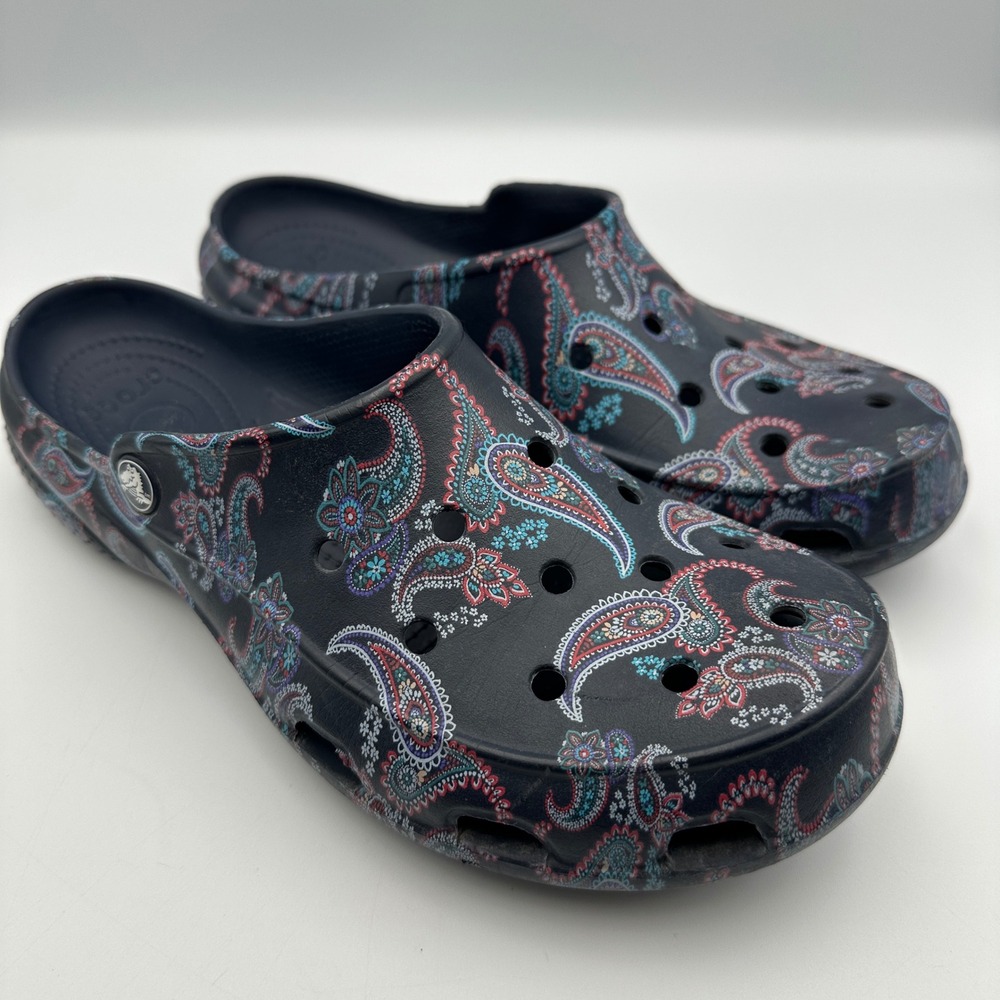 Crocs Freesail‎ Paisley Graphic Clog Women 11 Navy Blue Slip On Comfort Shoes